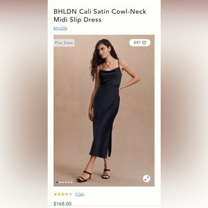 BHLDN Cali Satin Cowl-Neck Midi Slip Dress